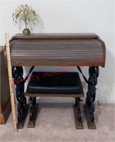 Mid Century Modern Wood & Iron Roll Top Desk W/