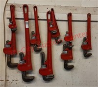 Set of 10 Pipe Wrenches in shop