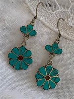 Sterling Silver Dangle Earrings w/Inlaid Turquoise