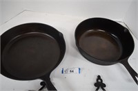 Two Cast Iron Skillets. One Lodge & Two Trivets