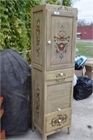 Unique Hand Painted Cabinet w/Bread Box. Signed by
