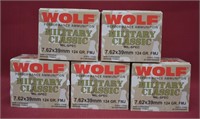 5 Boxes 20 rnd Wolf 7.62x39mm 124 gr. FMJ