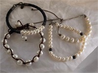 (4) Freshwater Pearl Bracelets - Some Sterling