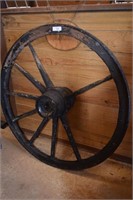 Antique Wood Steel Rimmed Wheel. Heavy Metal