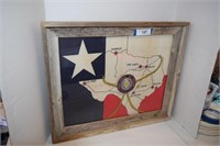 Barn Wood Framed Texas Fabric Map