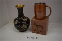 Brass Cloisonne Vase & Brass Moscow Mule Cup