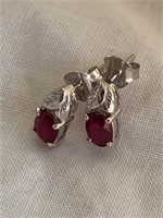 Sterling Silver & Ruby Pierced Earrings