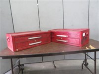 PAIR RED STATIONARY TOOL BOXES W CONTENTS