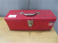 RED TOOL BOX W/ NUTS, BOLTS, ETC.