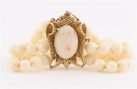 14K Gold 4 Strand White Coral Bead Bracelet