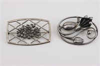 Floral Brooches. Sterling.