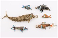 6 Asian Style Articulated Fish Pendants