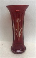 Bohemian Cut Ruby Vase, Clear to Ruby