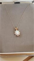 14k Opal Flower Design Pendant, W/ Chain