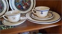 Vtg 5pc Military Cup And Saucer, Bowl