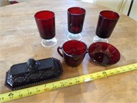 6pc Red Glassware