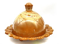 Brown Slag Glass Round Butter Dish 7.25” (some