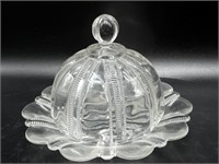 Round Glass Butter Dish 8.25”  (small chip on edge