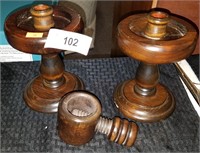 Pair Vintage Wooden Candle Holders