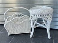Wicker Stool and Basket 17”