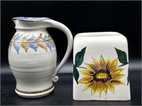 Pottery Pitcher and Ceramic Sunflower Kleenex