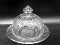 Floral Round Glass Butter Dish 7.5” Anchor