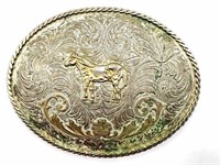 Marked ‘Justin Silver Mexico’ Large Belt Buckle