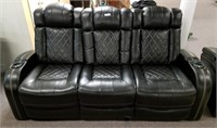 Black Leather Power Sofa with Middle Console