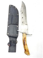Antler Handled Knife with Sheath 11” (unmarked on