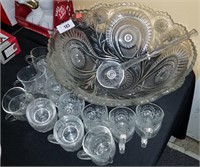 Punchbowl, Cups, Glass Ladle
