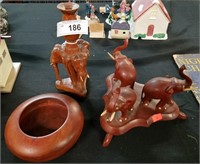 Wooden Elephants And Bowl