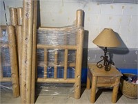 Twin Log Bed, Lamp & Table