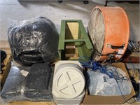 Pallet Lot: Fan, Stool, Dog Food Containers, Pads