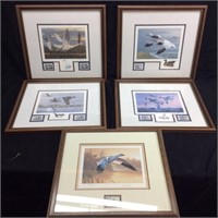 5 ARTIST PROOF WATER FOWL SIGNED PRINTS w STAMPS