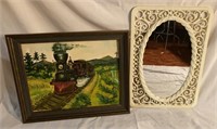 Canvas Train Painting, Mirror, Frame