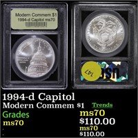 1994-d Capitol Modern Commem Dollar $1 Graded ms70