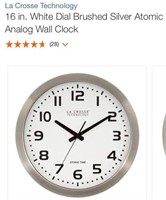 16 in. White Dial Brushed Silver Wall Clock