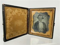 1/4 Civil War Era Tin Type In Fold Frame