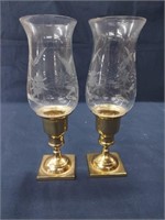 Pair of Brass and Glass Candle Stick Holders