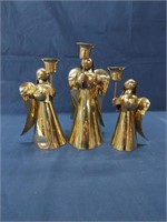3pc Set Brass Angel Candle Stick Holders