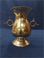 Brass Double Handled Vase 5.75" Tall 4" Round