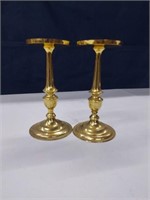 Pair Of Raised Brass Candle Holders 7.5" Tall