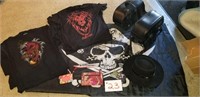 Pirate Flag, Hat, Saddle Bags, & 5 New T-shirts