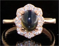 Genuine Cabochon Black Opal Rose Ring