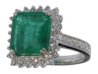 14k White Gold 5.04 ct Emerald & Diamond Ring