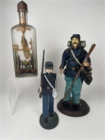 Civil War Scene In Bottle & Figures Lot
