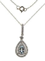14kt Gold Natural Aquamarine & Diamond Necklace