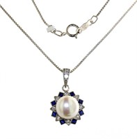 Beautiful Pearl, Sapphire, & White Topaz Necklace