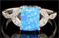 Stunning Blue Opal & White Topaz Designer Ring
