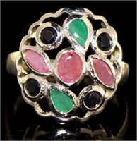 Genuine Emerald, Sapphire & Ruby Designer Ring